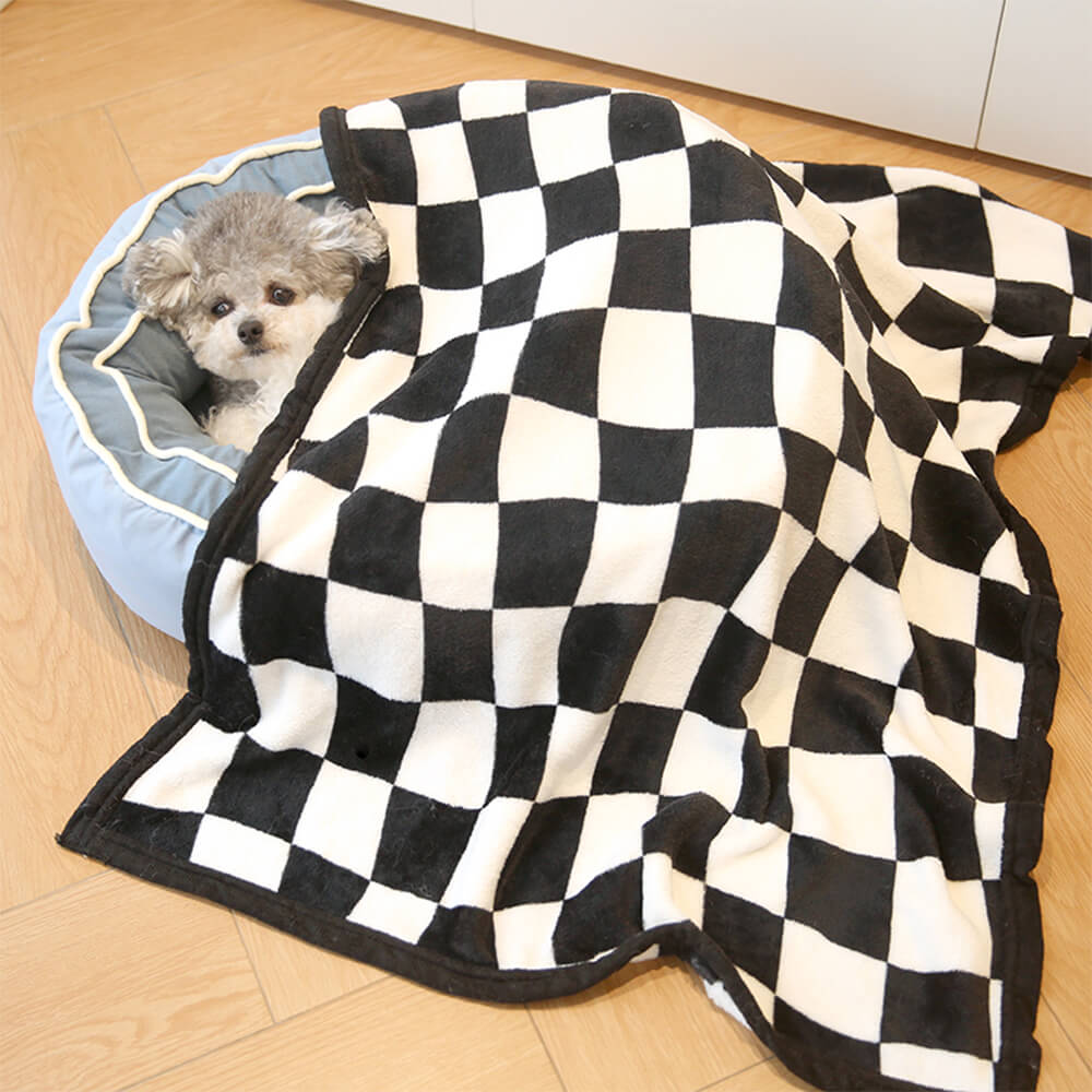 Trendy Wave Checkerboard Flanela Macia Cobertor de Dormir para Cachorro