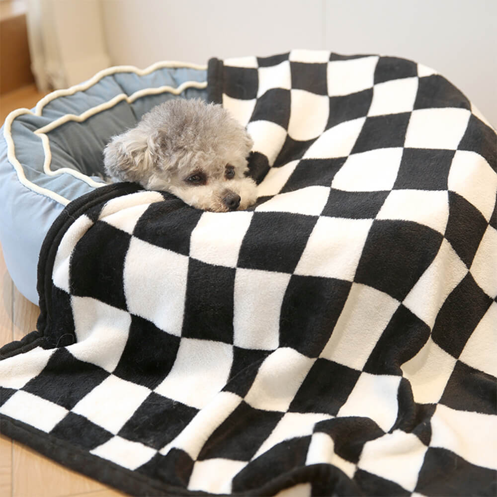 Trendy Wave Checkerboard Flanela Macia Cobertor de Dormir para Cachorro