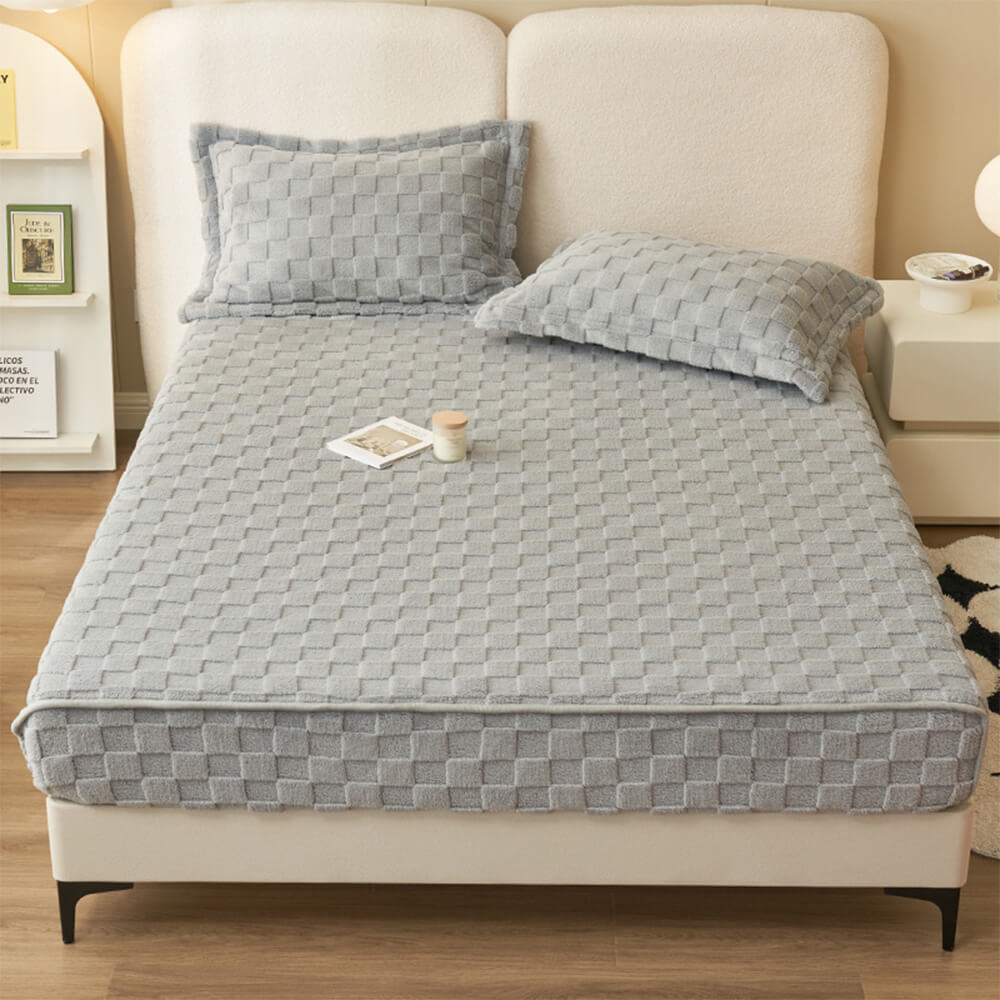 Conjunto de cama de 3 peças com lençol de veludo de leite xadrez de inverno