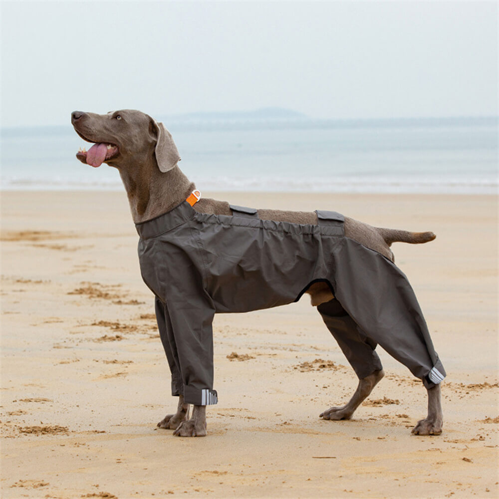 Capa de chuva impermeável para cães de quatro patas ao ar livre com capuz com padrão reflexivo