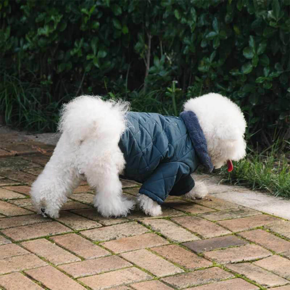 Casaco de cachorro com fecho de pressão de gola alta de pele sintética aconchegante e quente