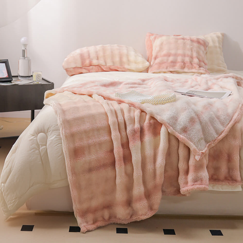 Luxo Gradiente Faux Rabbit Fur Soft Blanket Lençol Plano