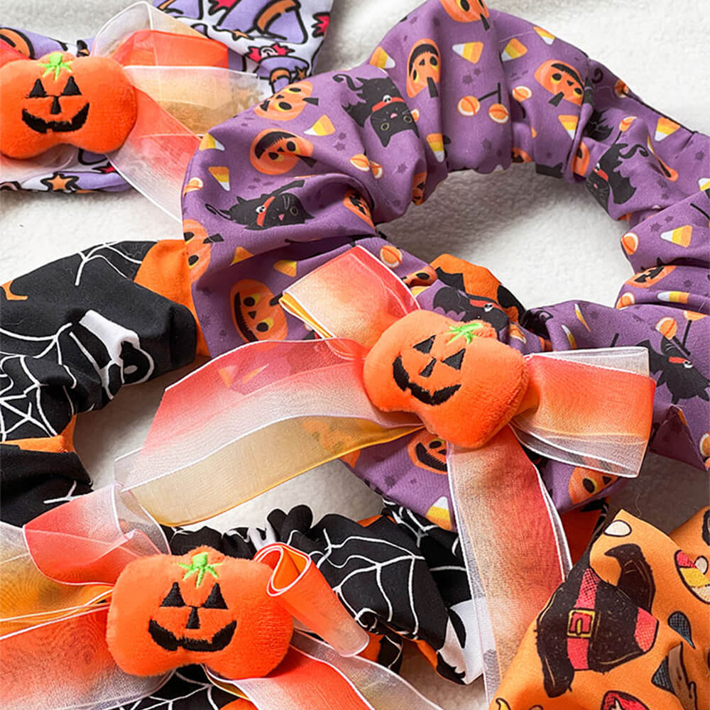 Cachecol Bandana de Cachorro de Halloween com Babados de Abóbora Fofa