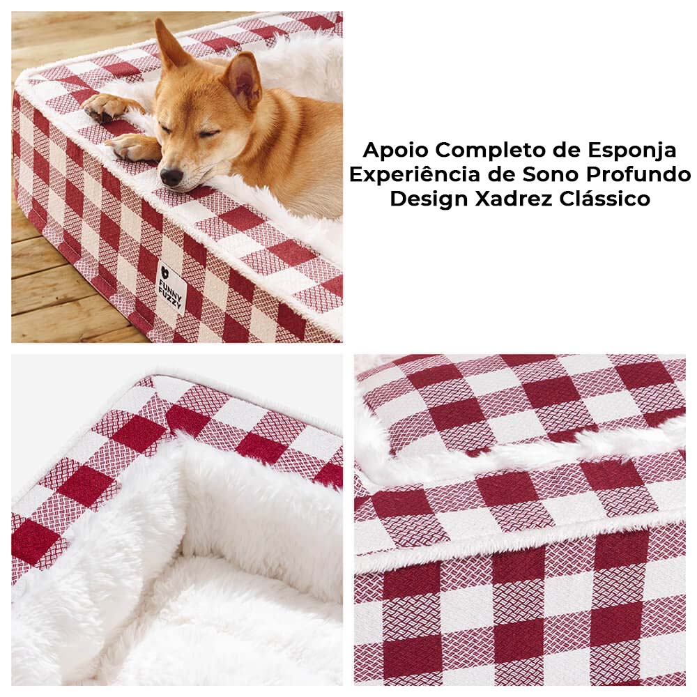 Clássica Cama Festiva Tartan Aconchegante para Cães Anti-ansiedade Calmante