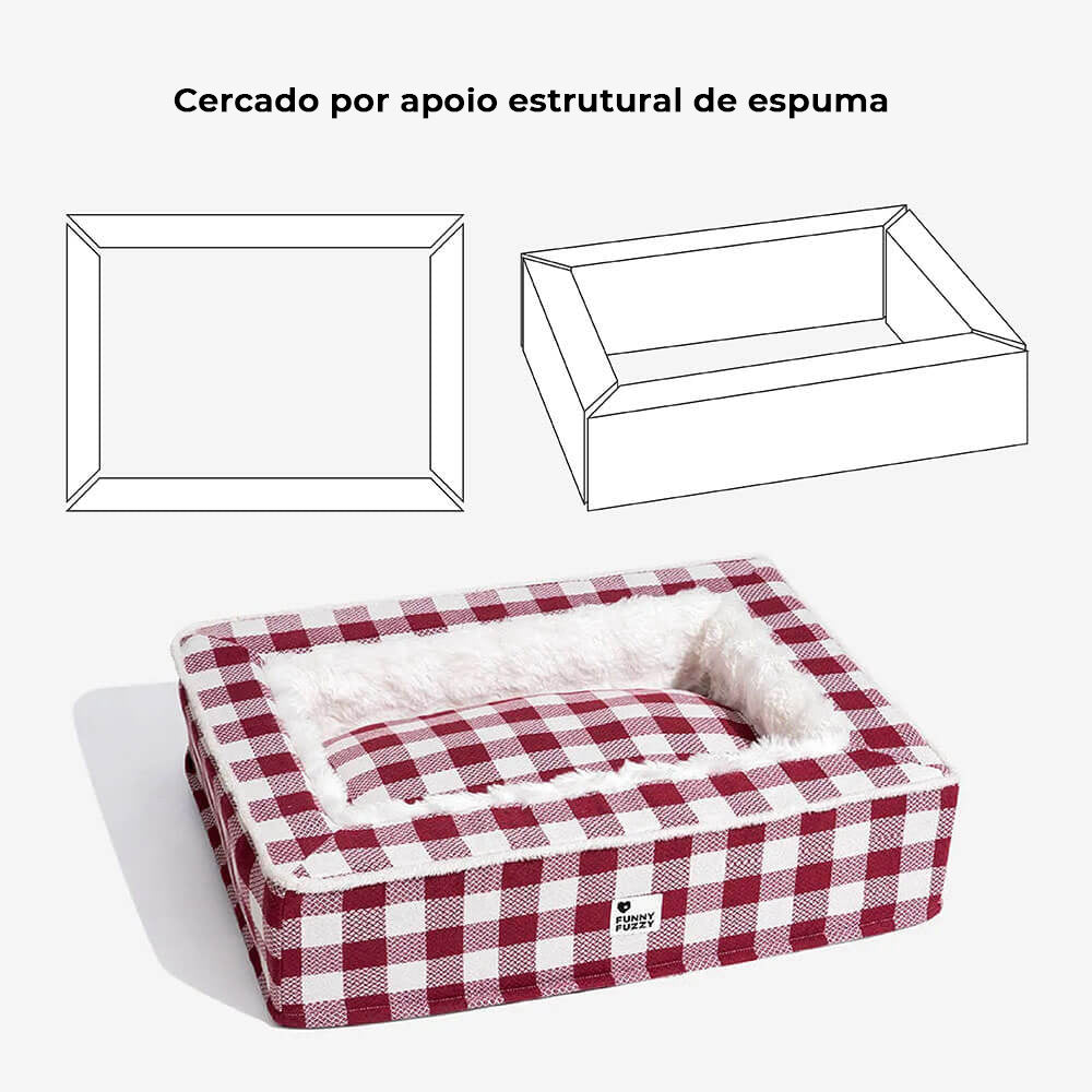 Clássica Cama Festiva Tartan Aconchegante para Cães Anti-ansiedade Calmante