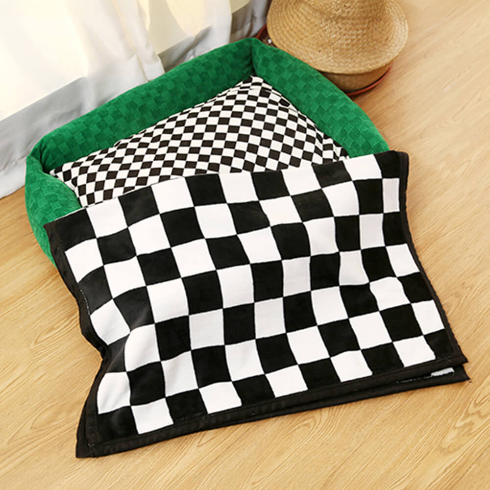 Trendy Wave Checkerboard Flanela Macia Cobertor de Dormir para Cachorro