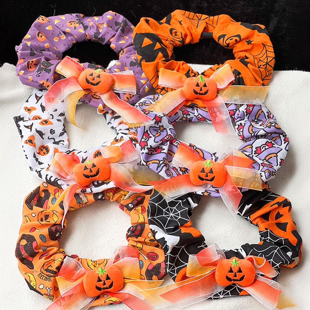 Cachecol Bandana de Cachorro de Halloween com Babados de Abóbora Fofa