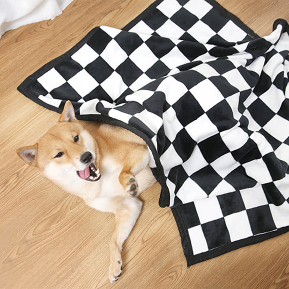 Trendy Wave Checkerboard Flanela Macia Cobertor de Dormir para Cachorro