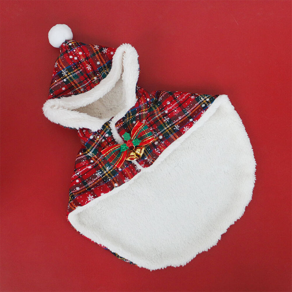 Poncho xale com capuz para cães e gatos, chique e quente de Natal