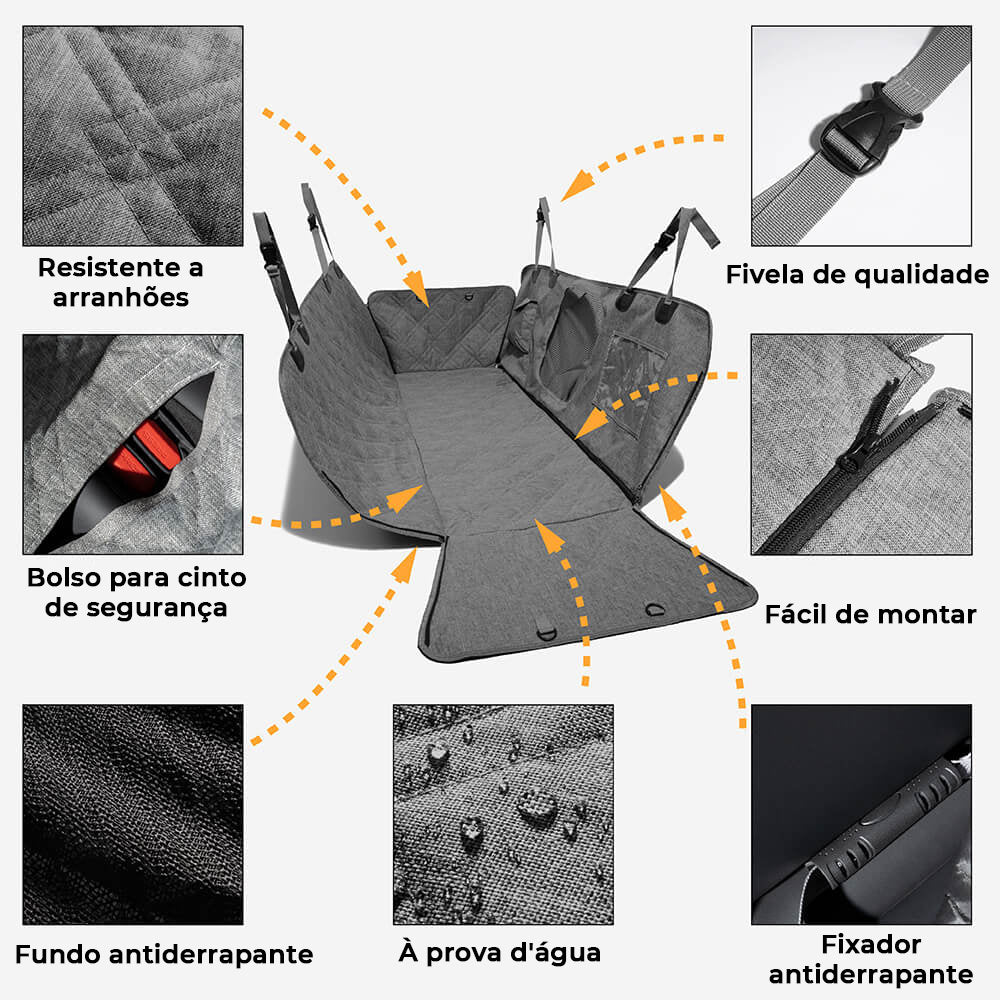 Cobertura de Assento de Carro para Cães em Tecido Catiônico Oxford à Prova d'água Resistente a Arranhões
