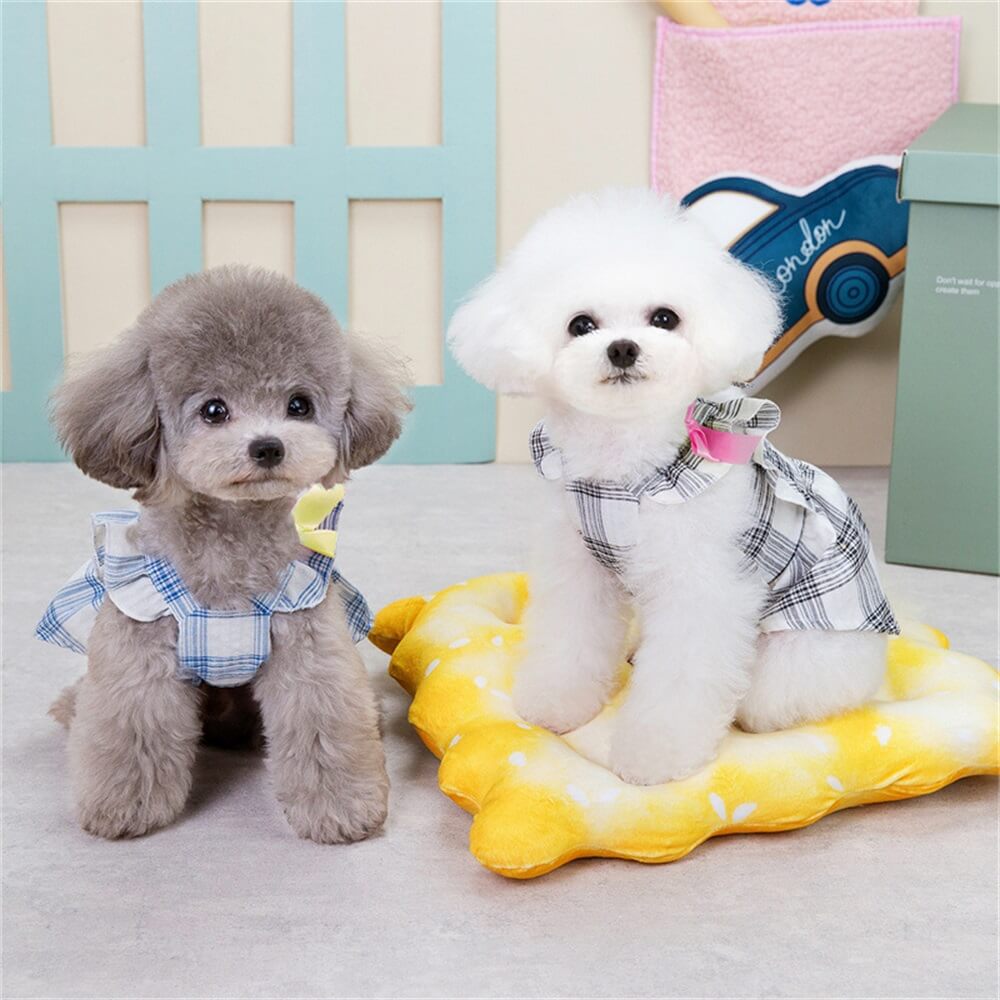 Vestido xadrez moderno para cães com detalhes de babados - perfeito para raças pequenas