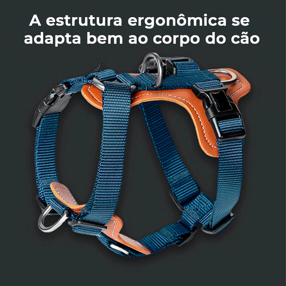 Conjunto Multifuncional de Peitoral Anti-puxão de Mãos Livres de Caminhada para Cães com Bolsa para Armazenamento