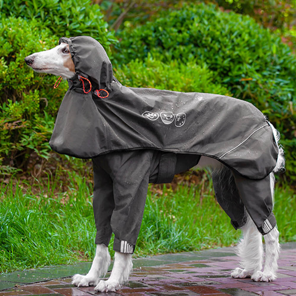 Capa de chuva impermeável para cães de quatro patas ao ar livre com capuz com padrão reflexivo