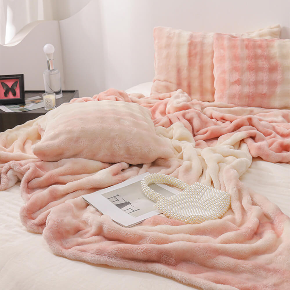 Luxo Gradiente Faux Rabbit Fur Soft Blanket Lençol Plano