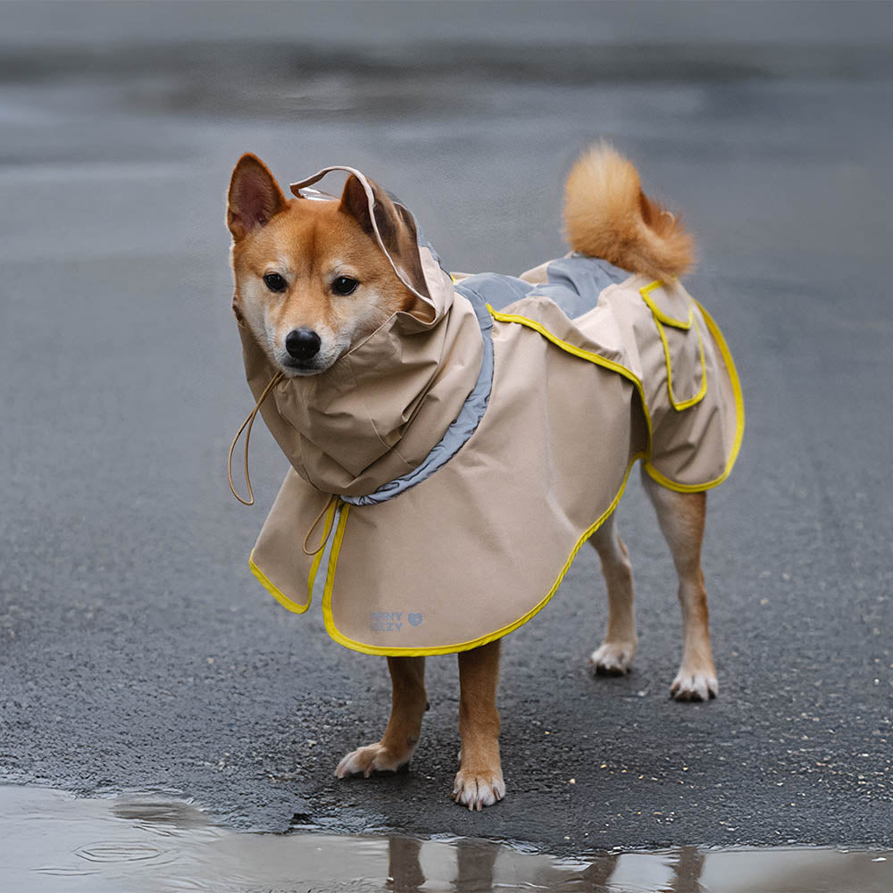 Capa de chuva ajustável reflexiva impermeável com bolso para cães e humanos - mantenha-se seco