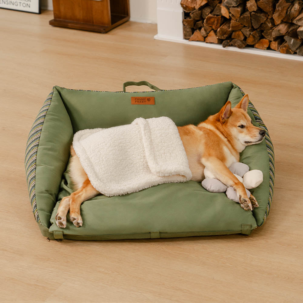 Cama para cachorro dobrável lavável natural listrada - Sofá Mocca Pup Lounger