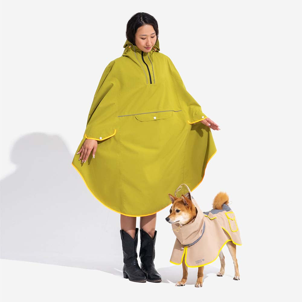 Capa de chuva ajustável reflexiva impermeável com bolso para cães e humanos - mantenha-se seco