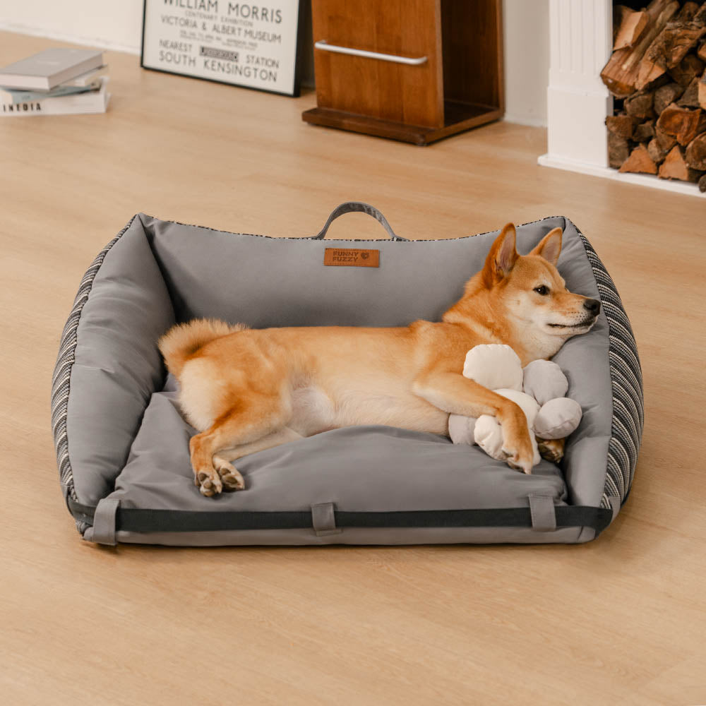 Cama para cachorro dobrável lavável natural listrada - Sofá Mocca Pup Lounger