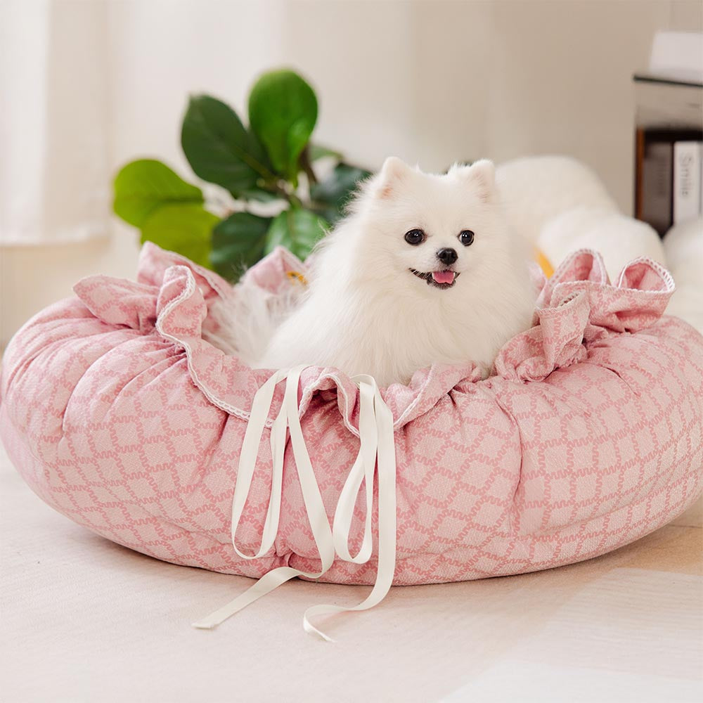 Cama para animais de estimação redonda multifuncional lavável com cordão - Floral Night Napper