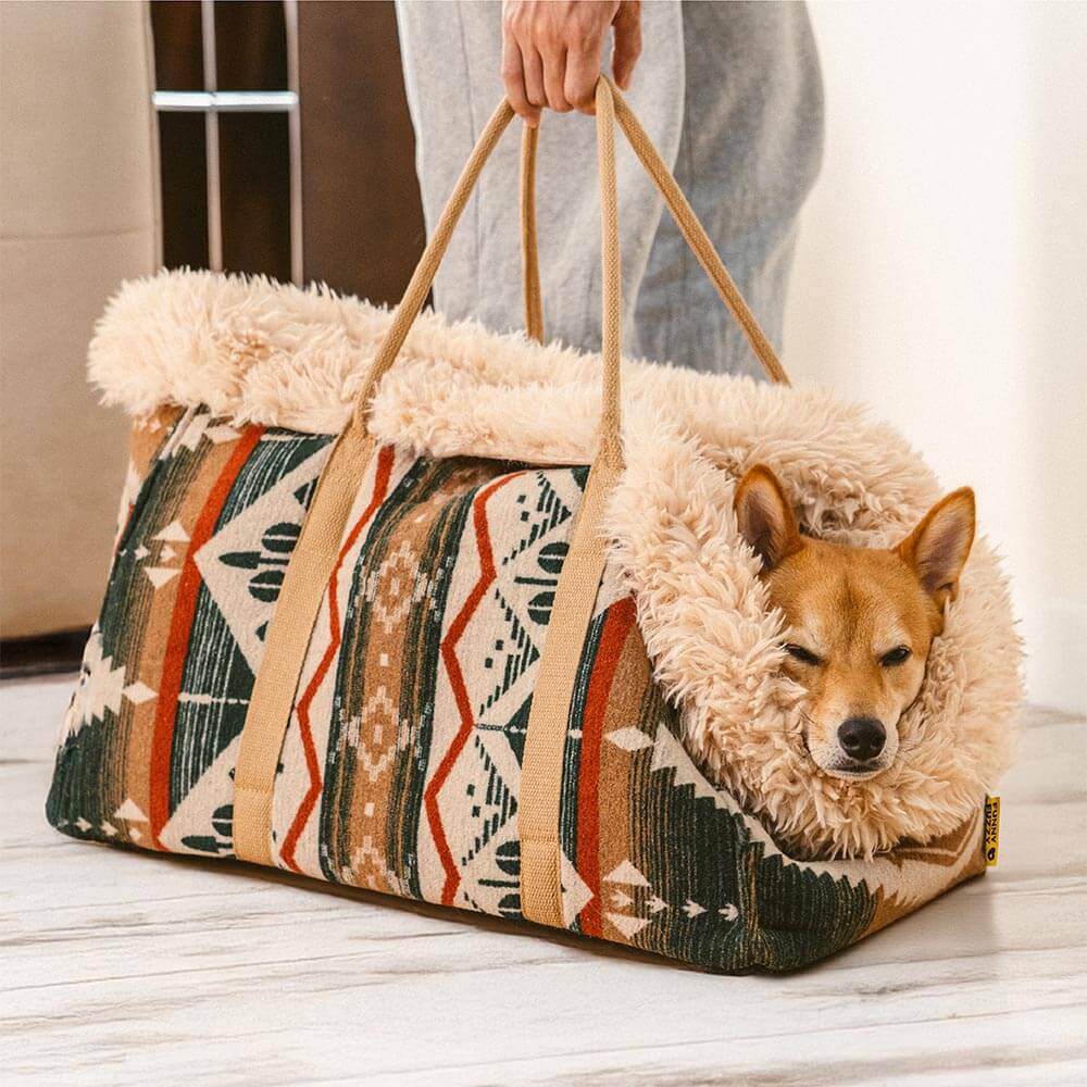 Grande reversível para todas as estações Indie Boho Pet Carrier e Dog Snuggle Sleeper Bag - Wondernap