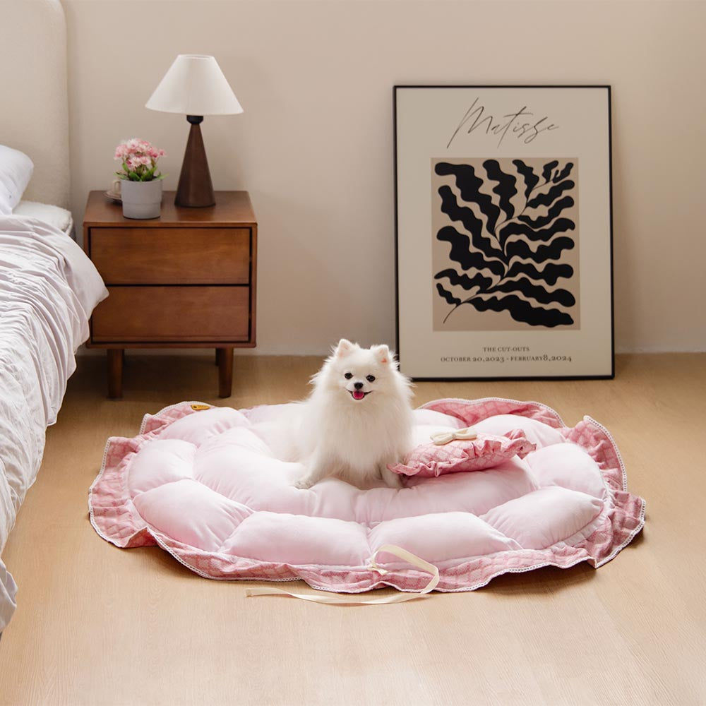 Cama para animais de estimação redonda multifuncional lavável com cordão - Floral Night Napper