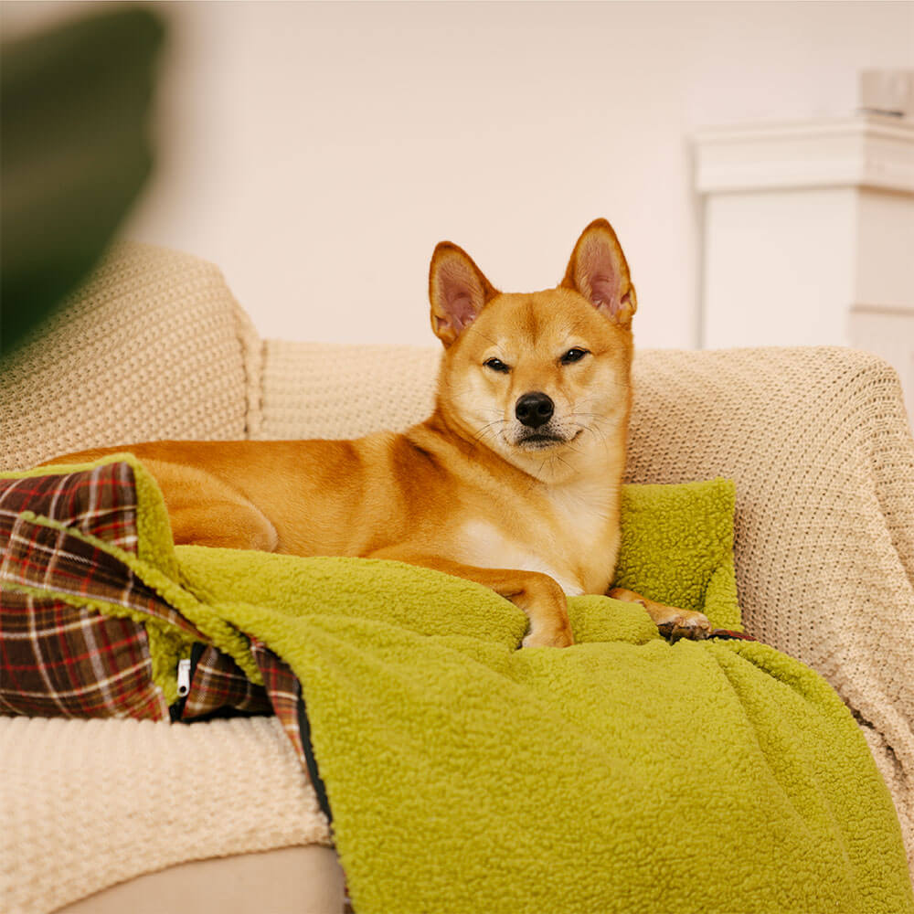 Camas de cachorro grandes laváveis com cobertor dobrável xadrez vintage - Avocuddle