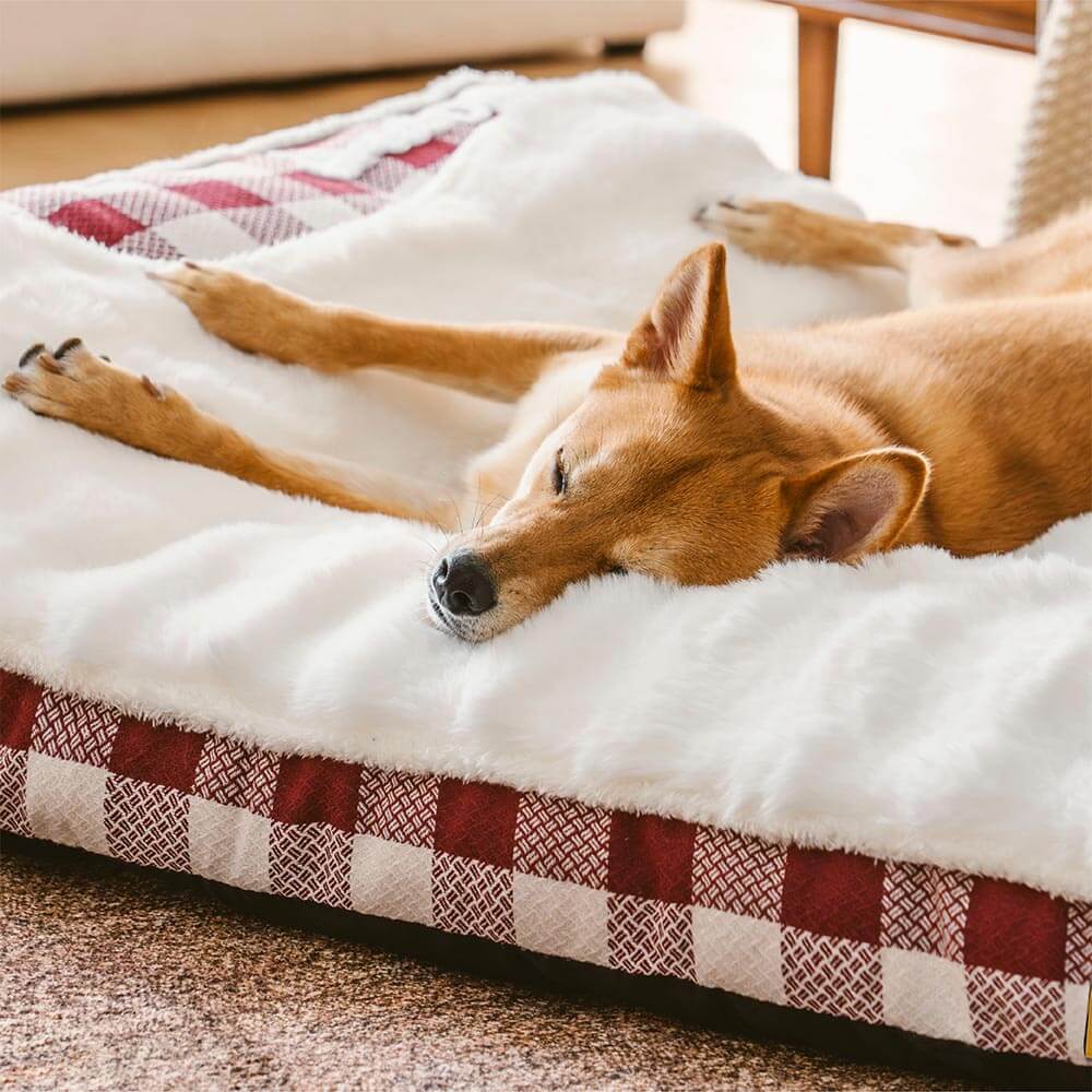 Cama grande ortopédica retangular com encosto de cabeça xadrez clássico - Onda sonhadora