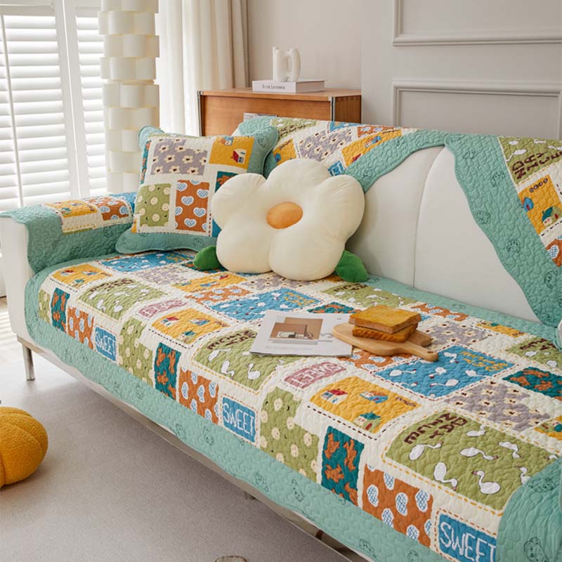 Childish Pattern Plaid Cotton Washable Couch Cover