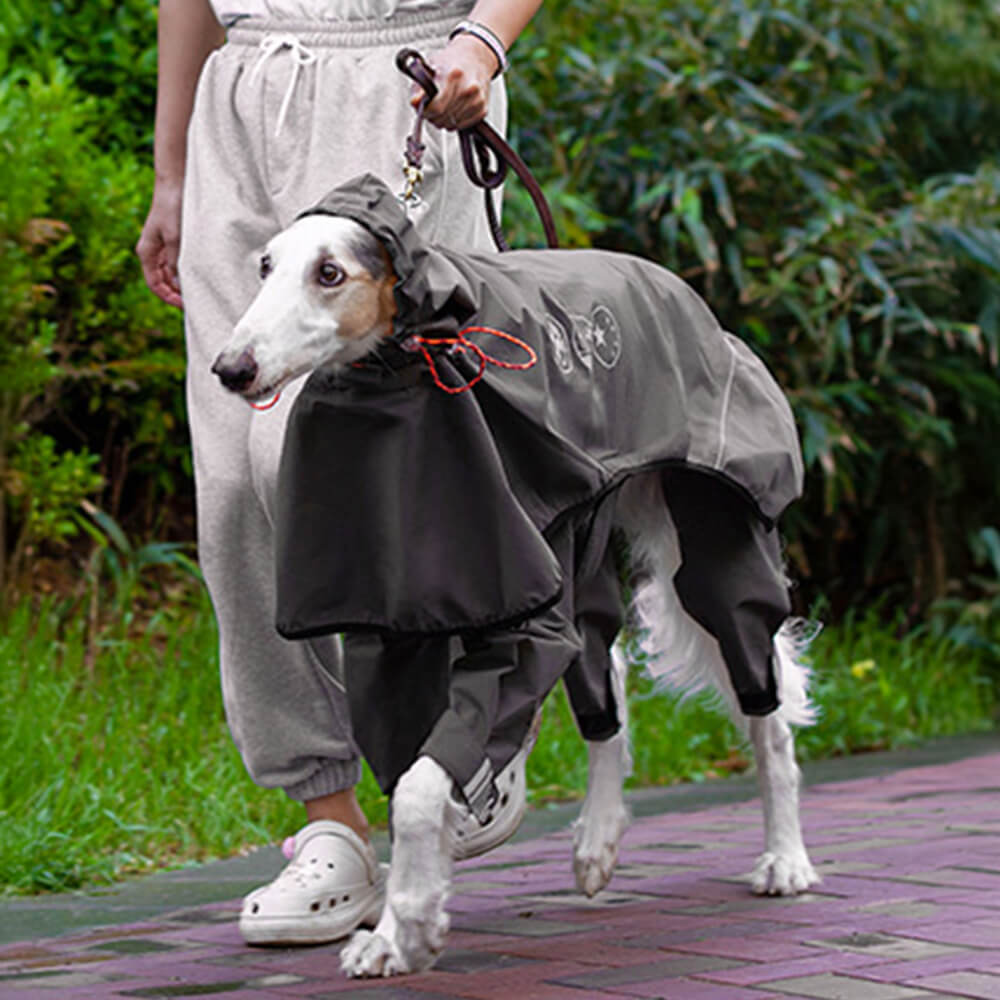 Capa de chuva impermeável para cães de quatro patas ao ar livre com capuz com padrão reflexivo