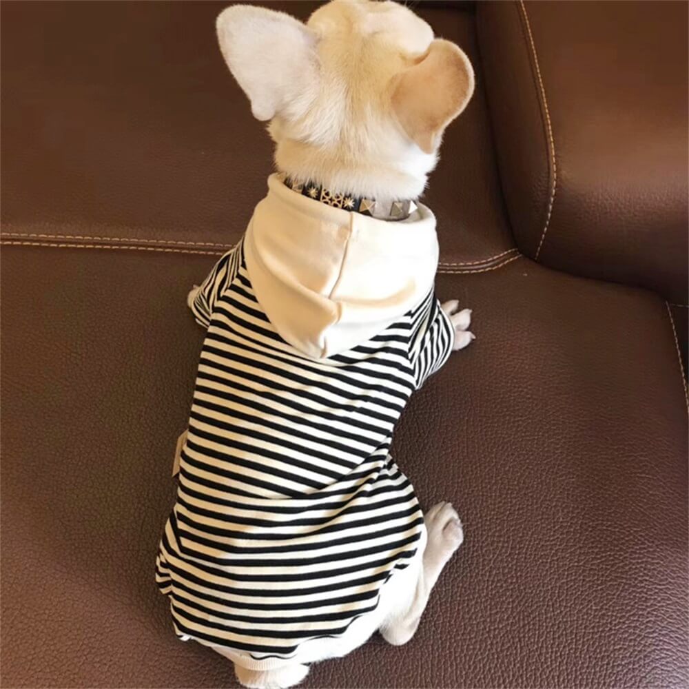 Roupas para cães de estimação moda tendência moletom listrado com capuz