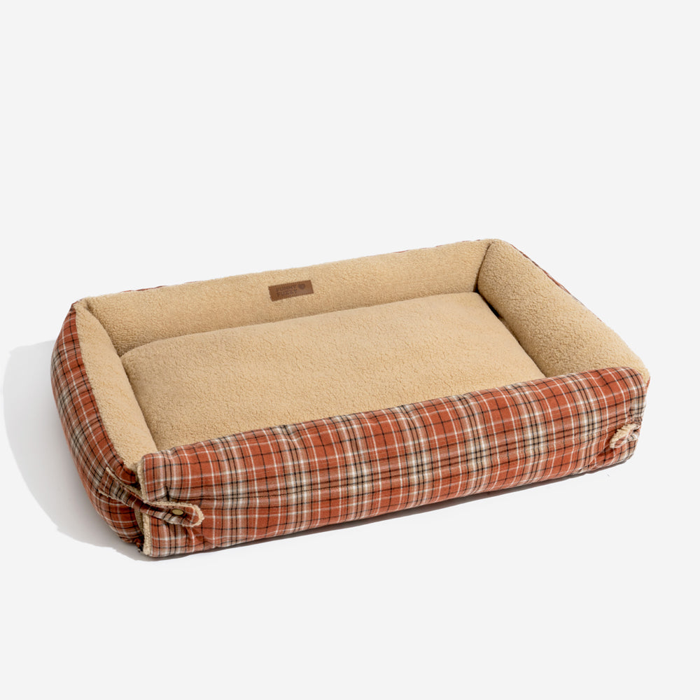 Camas de cachorro grandes laváveis com cobertor dobrável xadrez vintage - Avocuddle