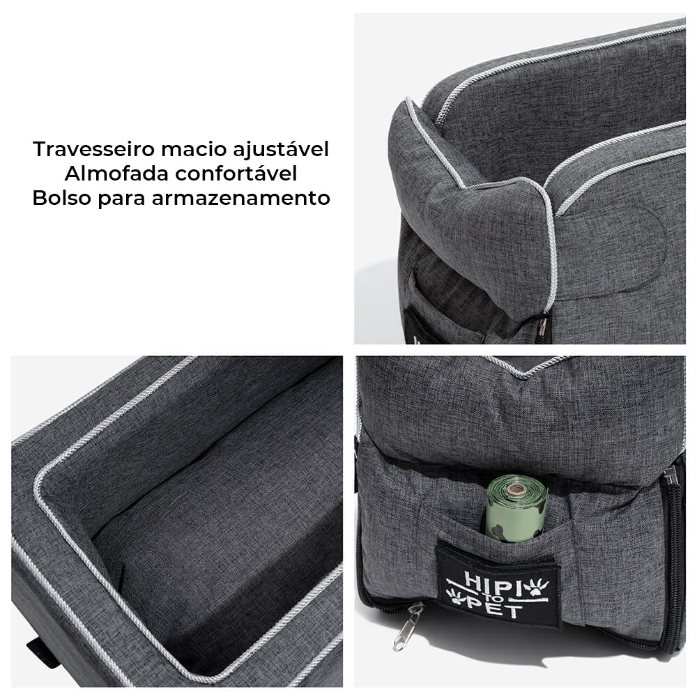 Assento de Carro Portátil com Console Quadrado para Pets em Camurça