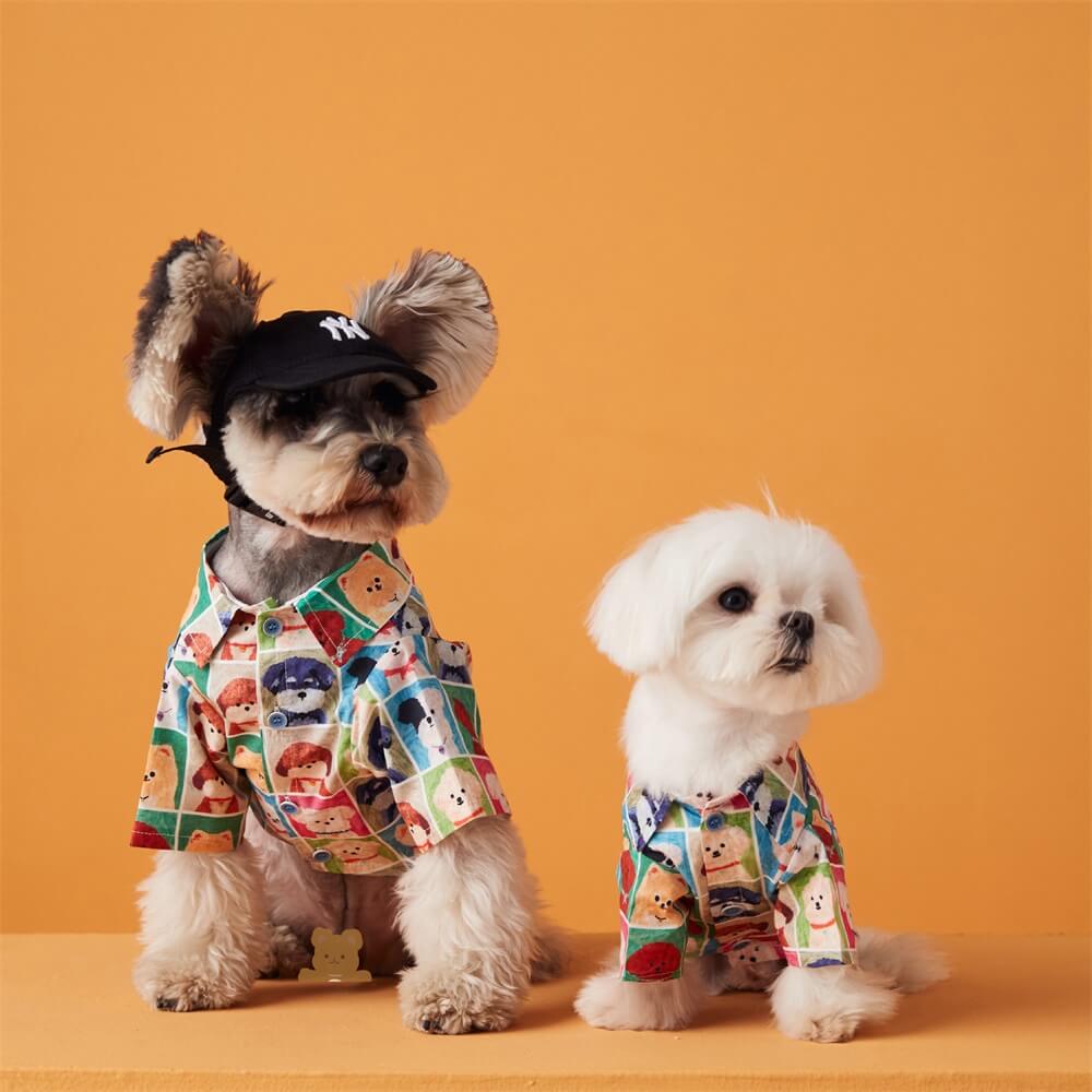 Moda de verão para cães com estampa fofa de cabeça de cachorro para animais de estimação pequenos e médios