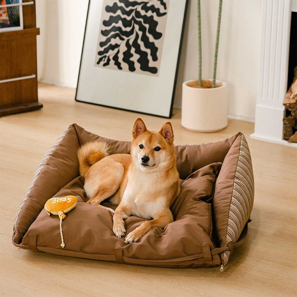 Cama para cachorro dobrável lavável natural listrada - Sofá Mocca Pup Lounger