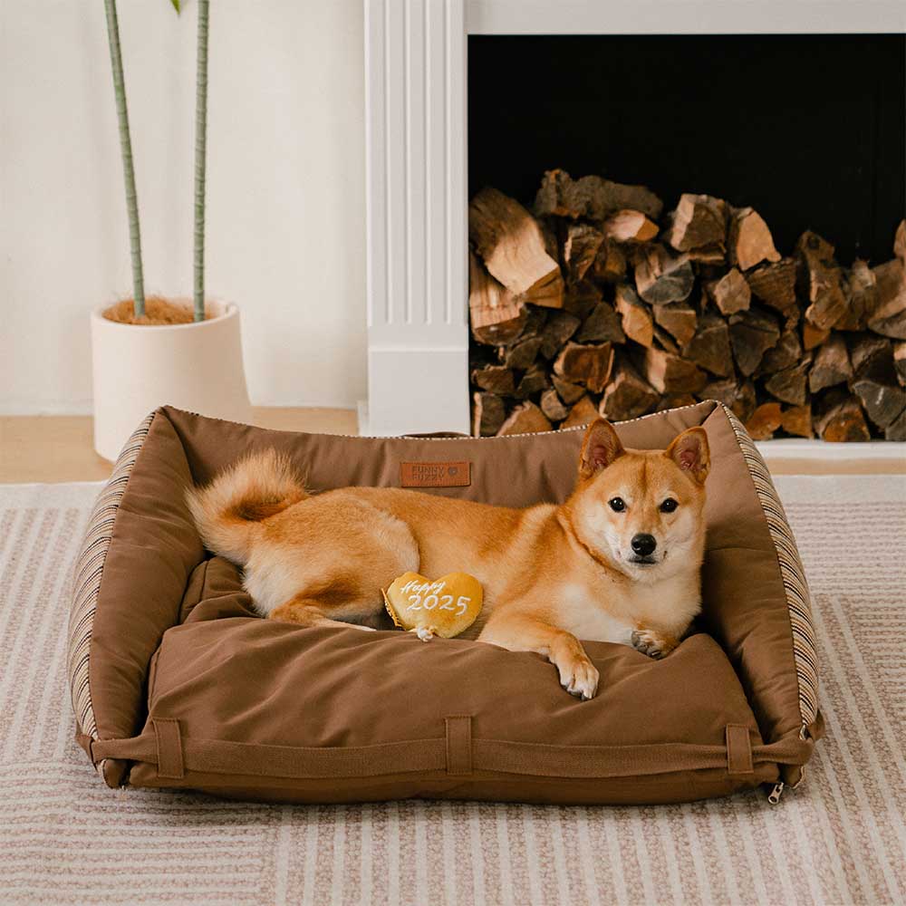 Cama para cachorro dobrável lavável natural listrada - Sofá Mocca Pup Lounger