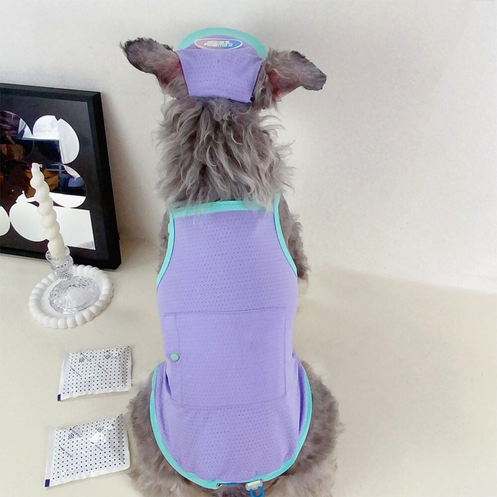 Roupas para cães de estimação, cores contrastantes, podem colocar gelo para resfriar a regata de proteção solar