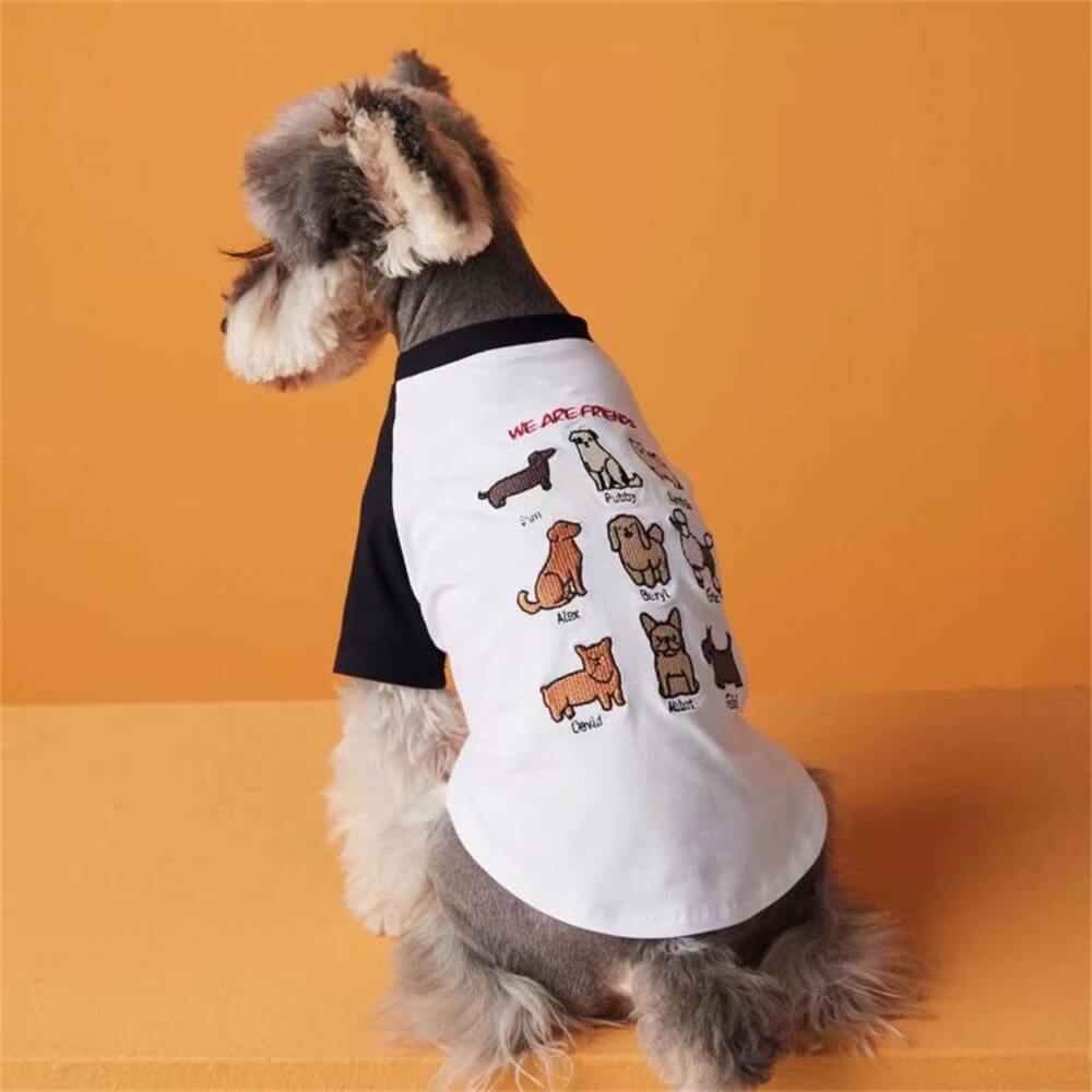 Roupas para cães de estimação bordadas moda camiseta combinando com cores