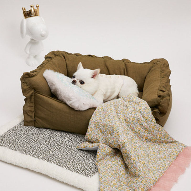 Cama de Princesa Marrom Elegante para Cães e Gatos com Babado