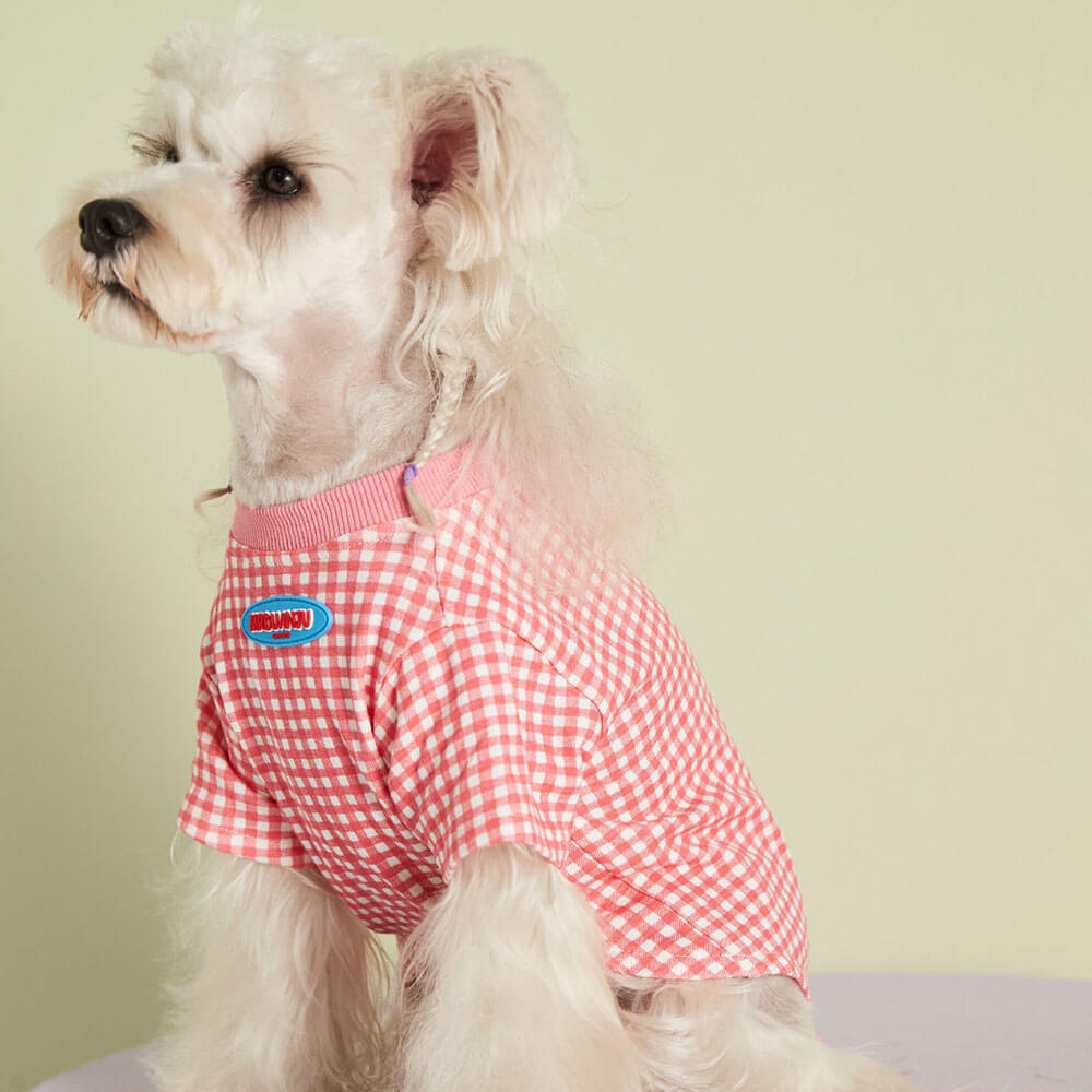 Roupas para cães de estimação verão estilo fino multi-cor opcional doce cor xadrez moda camiseta