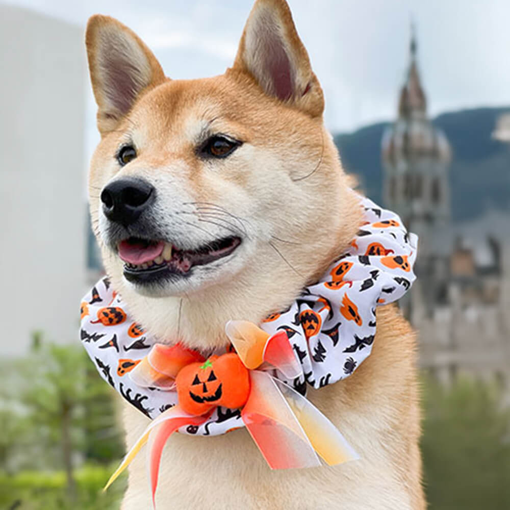 Cachecol Bandana de Cachorro de Halloween com Babados de Abóbora Fofa