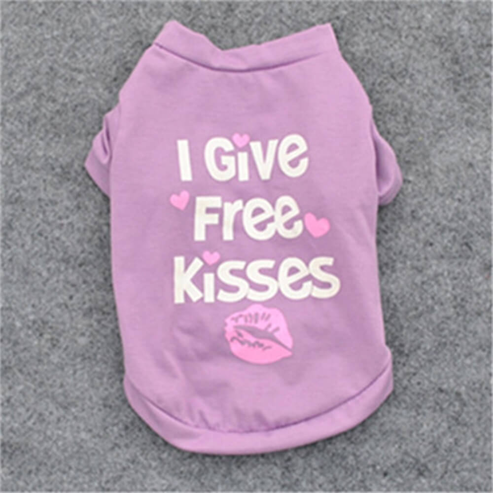 Camiseta para cachorro "I Give Free Kisses" - Roupa divertida e brincalhona para animais de estimação