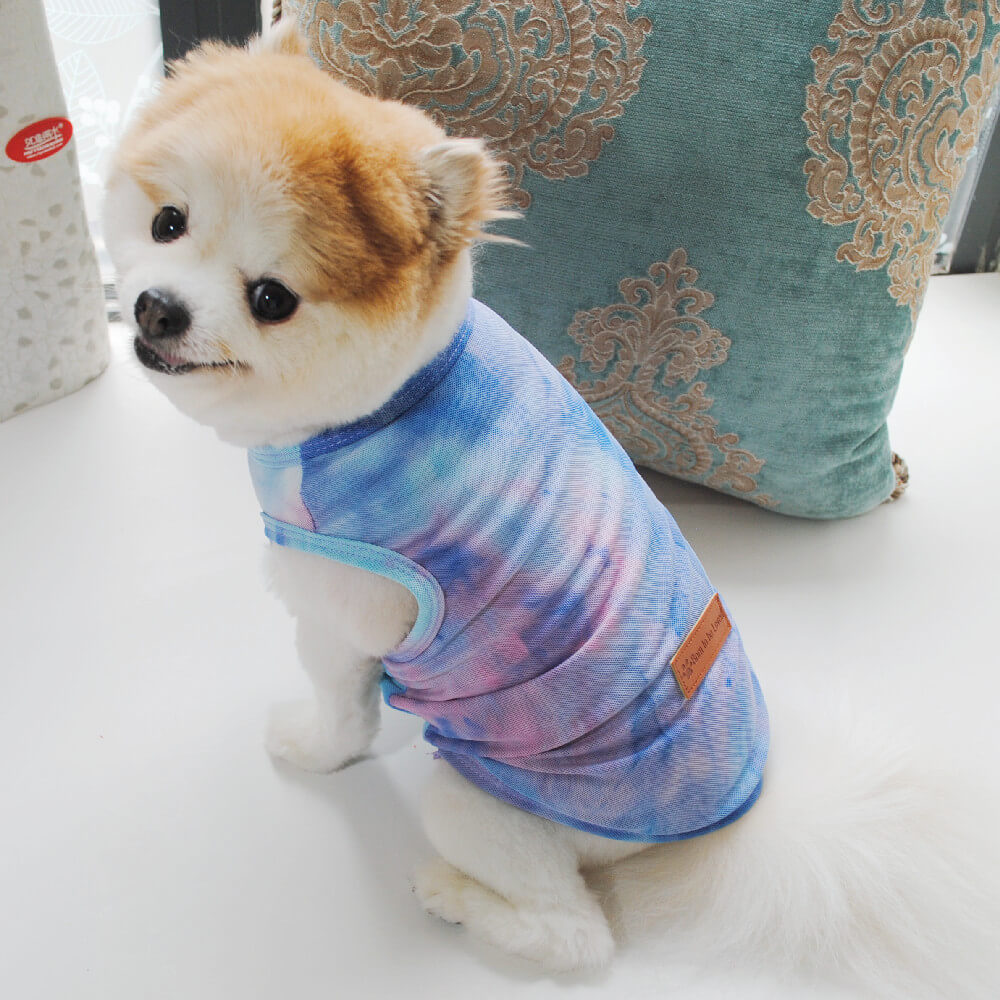 Colete elástico respirável com design tie-dye roupas para animais de estimação