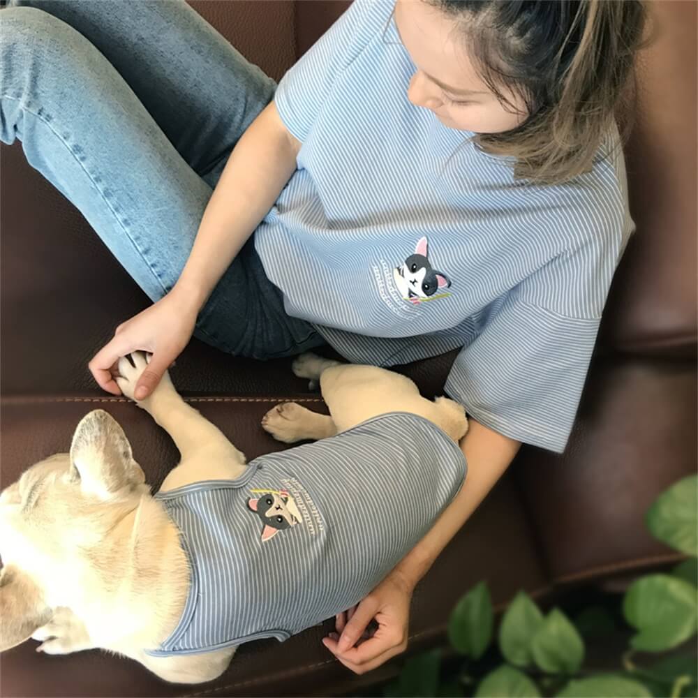 Roupas para animais de estimação Roupa para pais e filhos com listras de manga curta