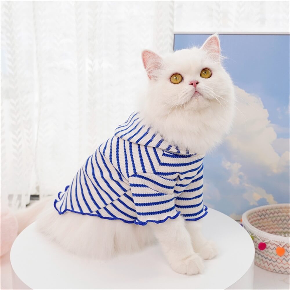 Roupas para animais de estimação para cães e gatos – Roupa listrada de outono/inverno com capuz e duas pernas