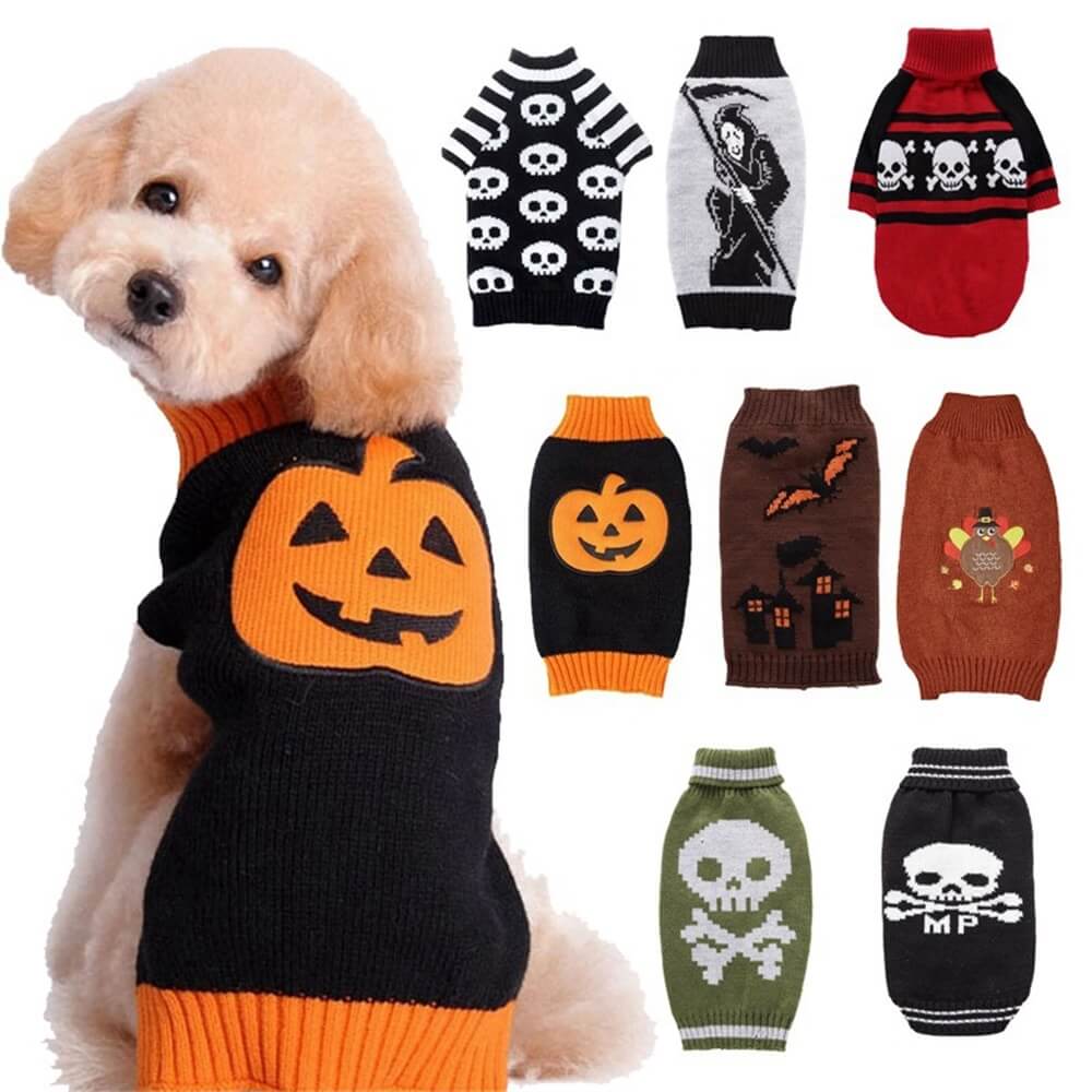 Suéter de Halloween para animais de estimação | Roupas para cães com estampa de Halloween quentinhas e aconchegantes