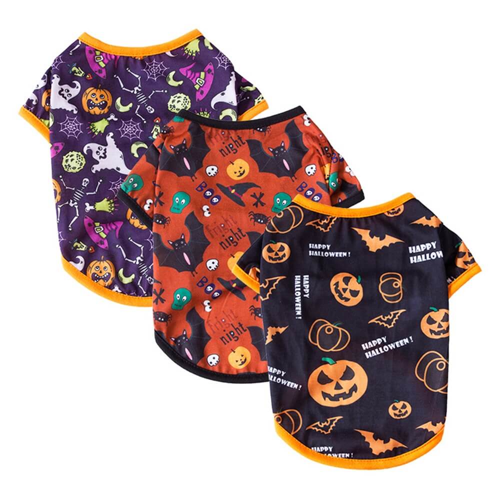 Série de Halloween de novas roupas estampadas para animais de estimação