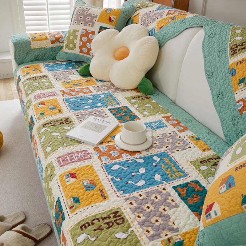 Capa de sofá lavável de algodão xadrez padrão infantil