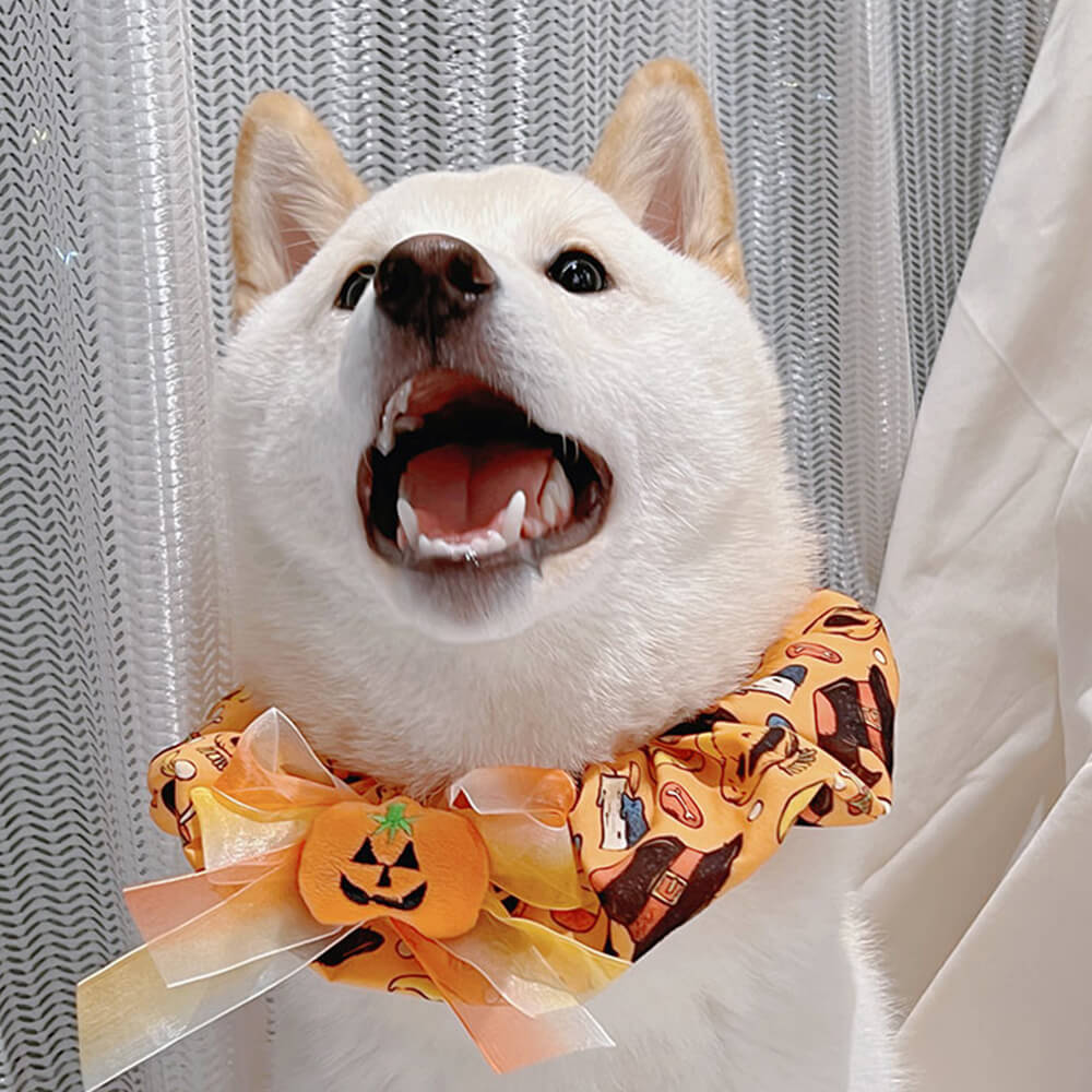 Cachecol Bandana de Cachorro de Halloween com Babados de Abóbora Fofa