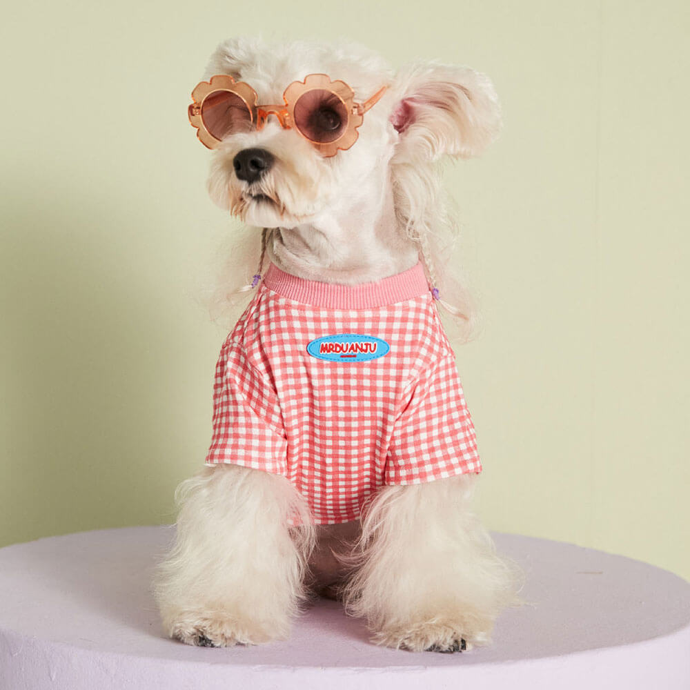 Roupas para cães de estimação verão estilo fino multi-cor opcional doce cor xadrez moda camiseta