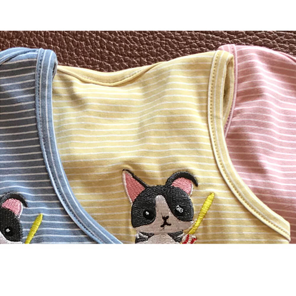 Roupas para animais de estimação Roupa para pais e filhos com listras de manga curta